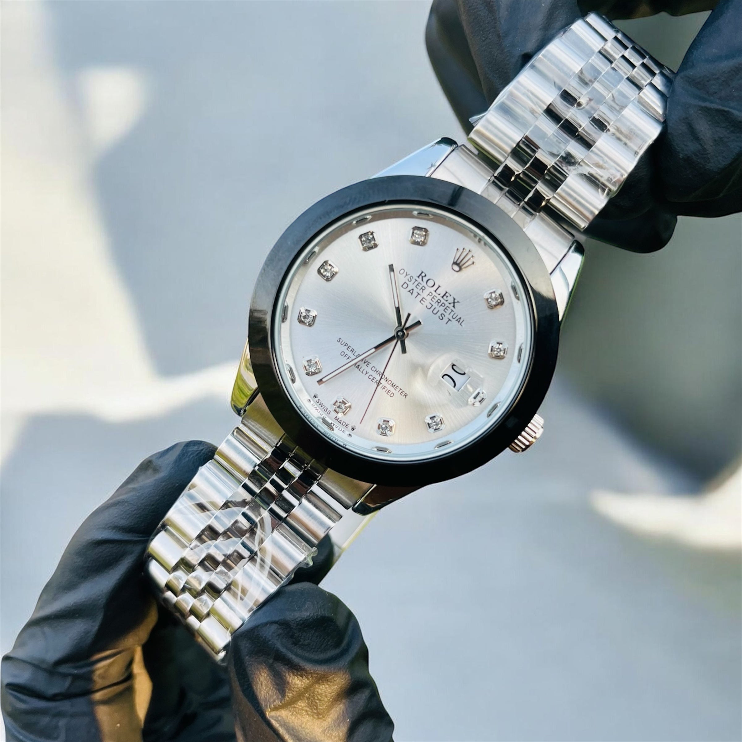 Rolex Date-Just Black & Silver